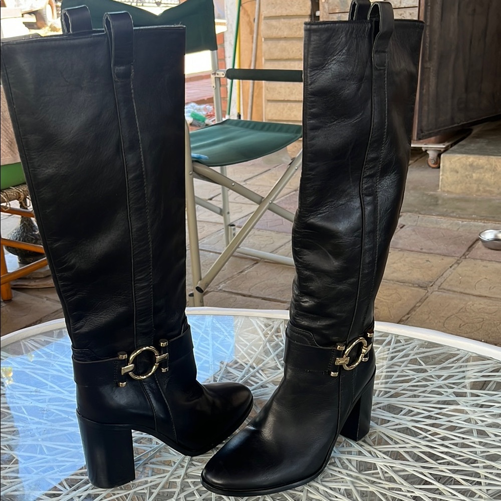Elegant Black Leather Knee-High Boots